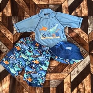 Kids Light Blue Ocean Rashguard Swim Set with Hat